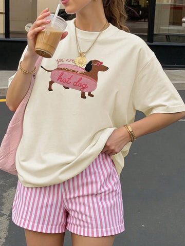 Funny Dog Pattern Print Oversize Ladies Short Sleeve Summer