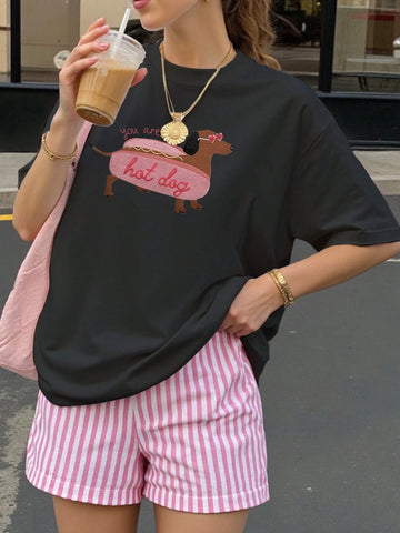 Funny Dog Pattern Print Oversize Ladies Short Sleeve Summer