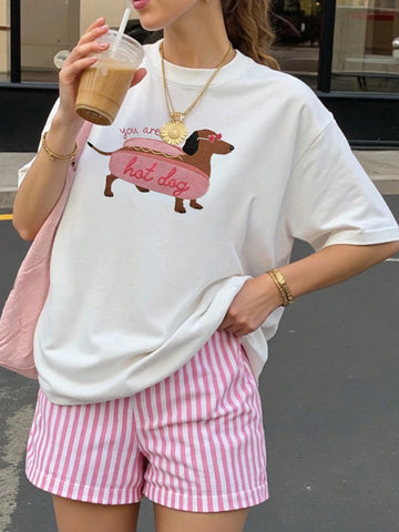 Funny Dog Pattern Print Oversize Ladies Short Sleeve Summer