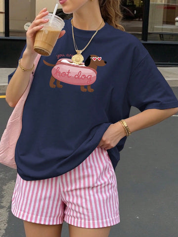 Funny Dog Pattern Print Oversize Ladies Short Sleeve Summer