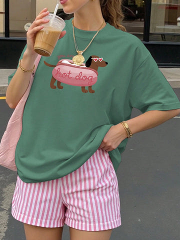 Funny Dog Pattern Print Oversize Ladies Short Sleeve Summer