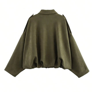 Solid Color Faux Suede Aviator Jacket