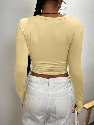 Round Neck Long Sleeve Fitted Casual T-Shirt