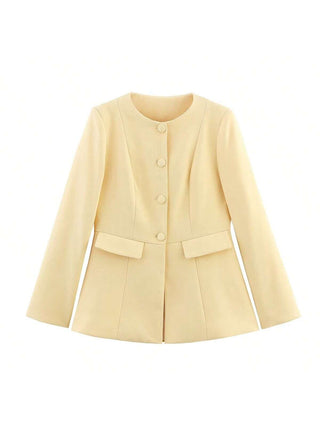 Round Neck Waist-Cinching Blazer
