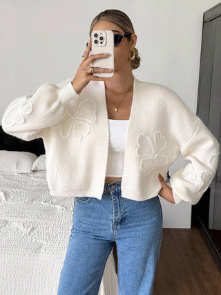 French A Line Drop Shoulder Long Sleeve Cropped Cardigan
