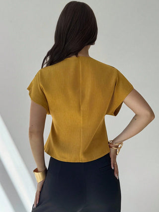 V-Neck Single-Breasted Asymmetric Hem Sleeveless Top