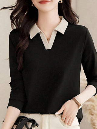 Turndown Collar Long Sleeve Polo Shirt
