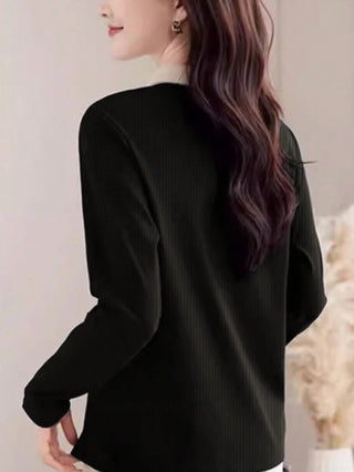 Turndown Collar Long Sleeve Polo Shirt