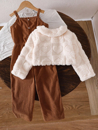 Casual Thicken Fleece Plaid Jacquard Jumpsuit Set