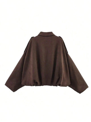 Solid Color Faux Suede Aviator Jacket