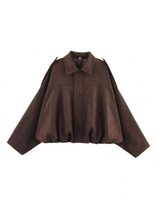 Solid Color Faux Suede Aviator Jacket