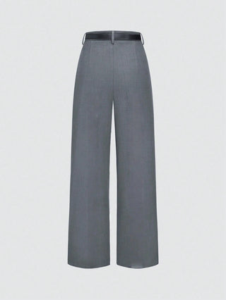 Solid Color Elegant Straight Leg Pants With Belt