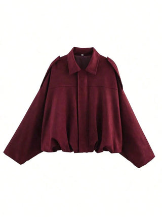 Solid Color Faux Suede Aviator Jacket