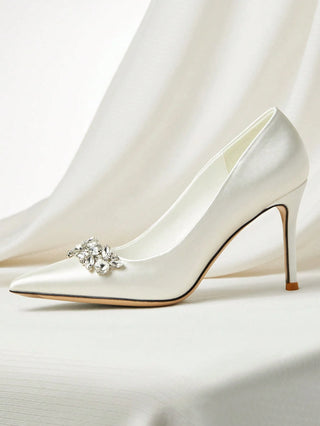 Rhinestone detail satin heels