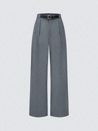 Solid Color Elegant Straight Leg Pants With Belt
