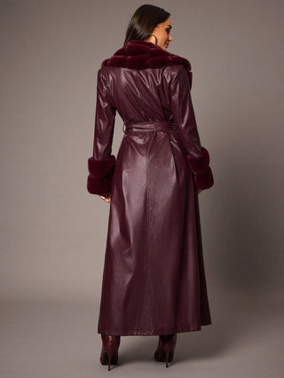 Elegant Faux Fur Collar & Sleeve Long Coat
