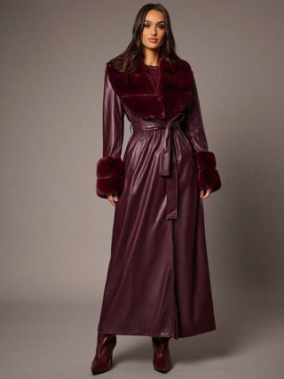 Elegant Faux Fur Collar & Sleeve Long Coat
