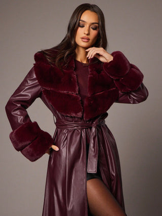 Elegant Faux Fur Collar & Sleeve Long Coat
