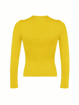 Round Neck Long Sleeve Fitted Casual T-Shirt