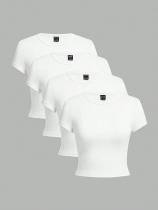 4pcs/Set Casual Versatile Round Neck Short Sleeve Shirt
