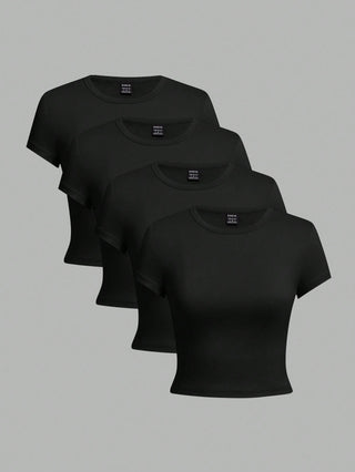 4pcs/Set Casual Versatile Round Neck Short Sleeve Shirt
