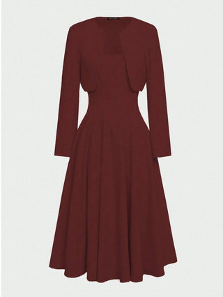 Long Sleeve Jacket + Spaghetti Strap High-Waist Maxi Dress
