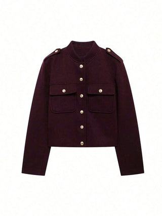 Collar Gold Button Short Wool Coat
