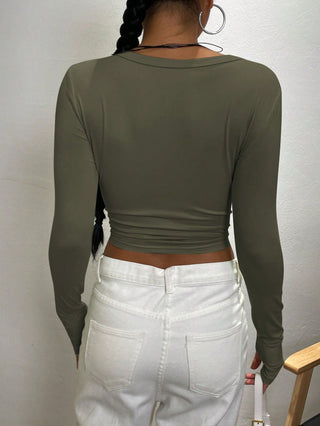 Round Neck Long Sleeve Fitted Casual T-Shirt