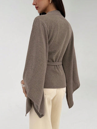 Collar Batwing Sleeve Loose Casual Top Detachable Belt