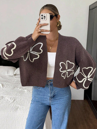 French A Line Drop Shoulder Long Sleeve Cropped Cardigan