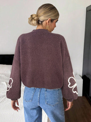 French A Line Drop Shoulder Long Sleeve Cropped Cardigan