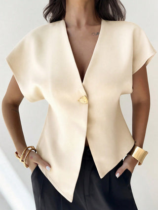 V-Neck Single-Breasted Asymmetric Hem Sleeveless Top
