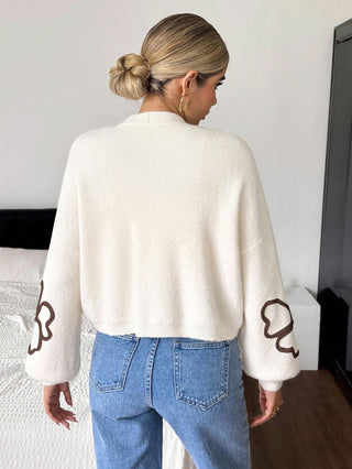 French A Line Drop Shoulder Long Sleeve Cropped Cardigan