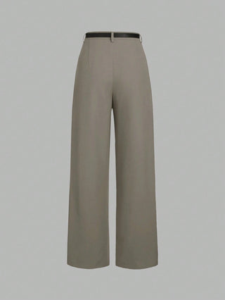 Solid Color Elegant Straight Leg Pants With Belt
