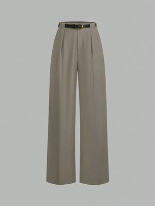 Solid Color Elegant Straight Leg Pants With Belt