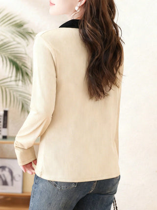 Turndown Collar Long Sleeve Polo Shirt