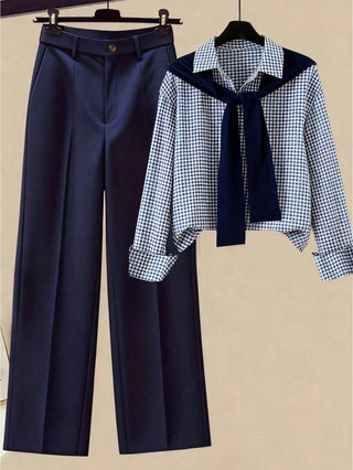 Striped Shawl Collar Shirt And High Waist Wide Leg Pants