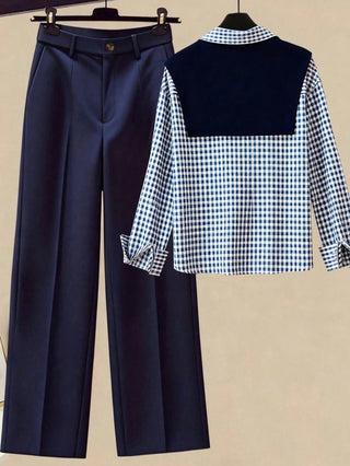 Striped Shawl Collar Shirt And High Waist Wide Leg Pants