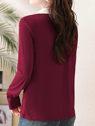 Turndown Collar Long Sleeve Polo Shirt
