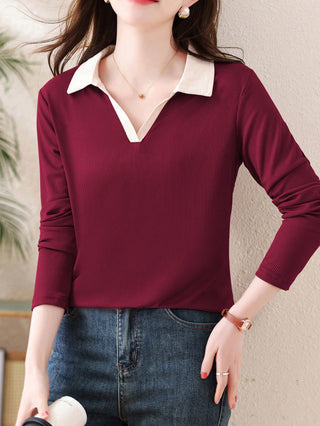 Turndown Collar Long Sleeve Polo Shirt