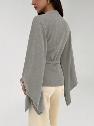 Collar Batwing Sleeve Loose Casual Top Detachable Belt