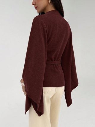 Collar Batwing Sleeve Loose Casual Top Detachable Belt