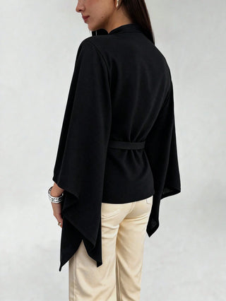 Collar Batwing Sleeve Loose Casual Top Detachable Belt