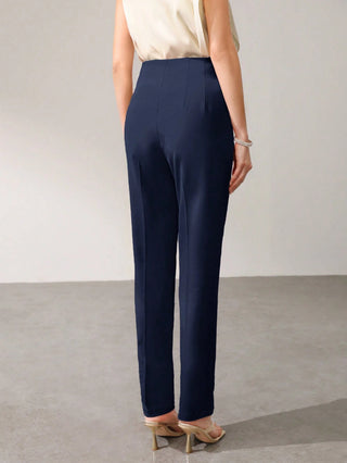 MOTF PREMIUM SOLID ZIP FLY SEAM FRONT TAPERED LEG SUIT PANTS