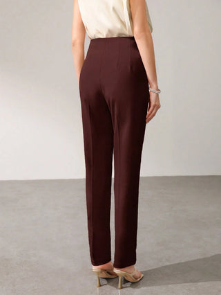MOTF PREMIUM SOLID ZIP FLY SEAM FRONT TAPERED LEG SUIT PANTS