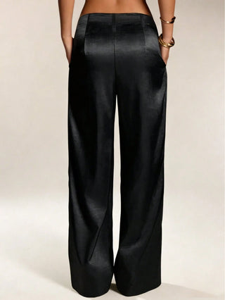 Solid Color Satin Pocket Zipper Long Pants