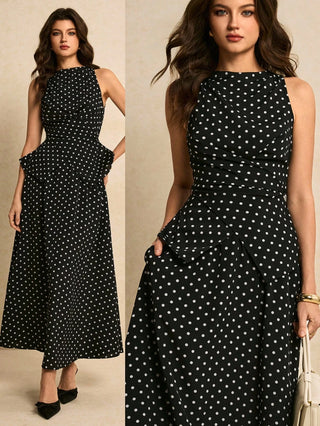Polka Dot Fitted Stylish Elegant Summer Top And Long Skirt