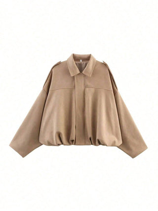 Solid Color Faux Suede Aviator Jacket