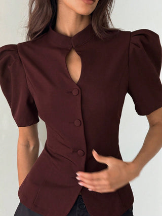 Elegant Petal Sleeve Button Cutout Blazer