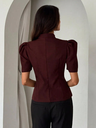 Elegant Petal Sleeve Button Cutout Blazer